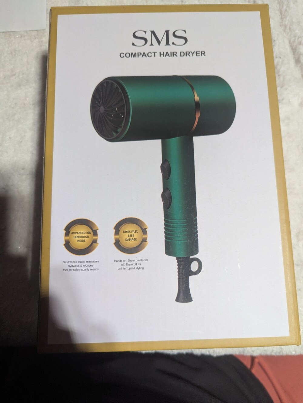 SMS Compact Ionic Hair Dryer 1500W Green Fast Dry Low Noise NIB